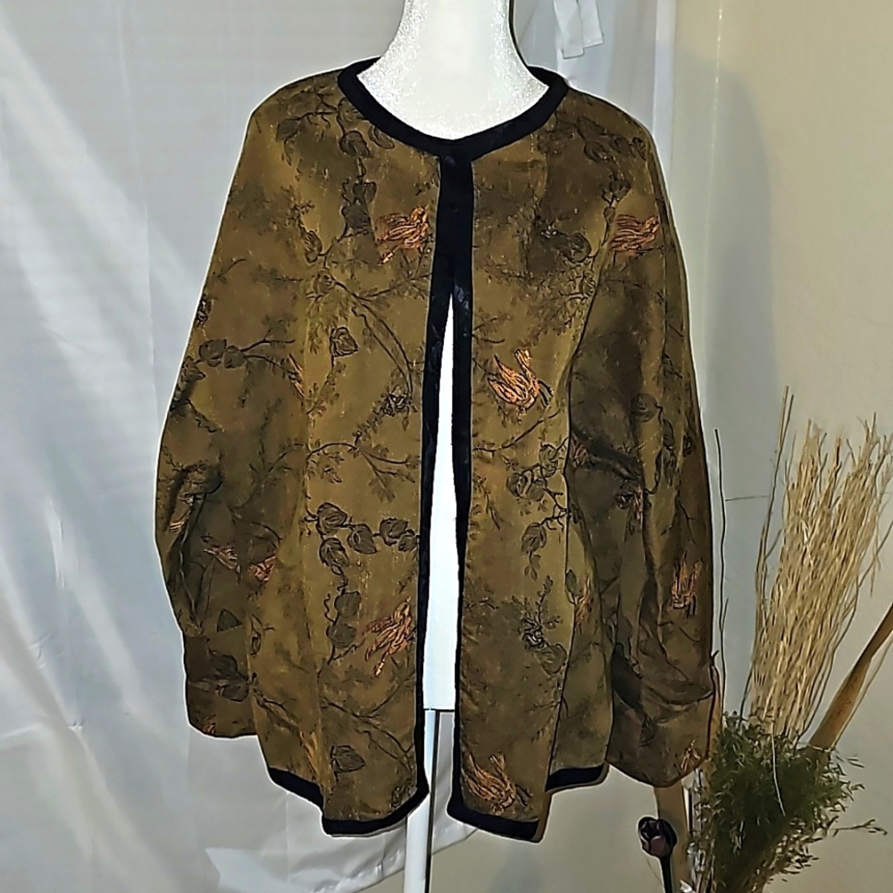 So Aida! Bird Print Jacket Open Front Vintage M/L… - image 1